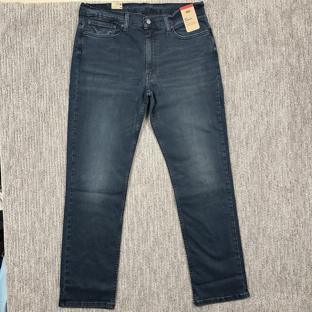 NWT Levi's 514 Jeans Straight Fit Men's 36x34 Blue Dark Wash Denim Stretch